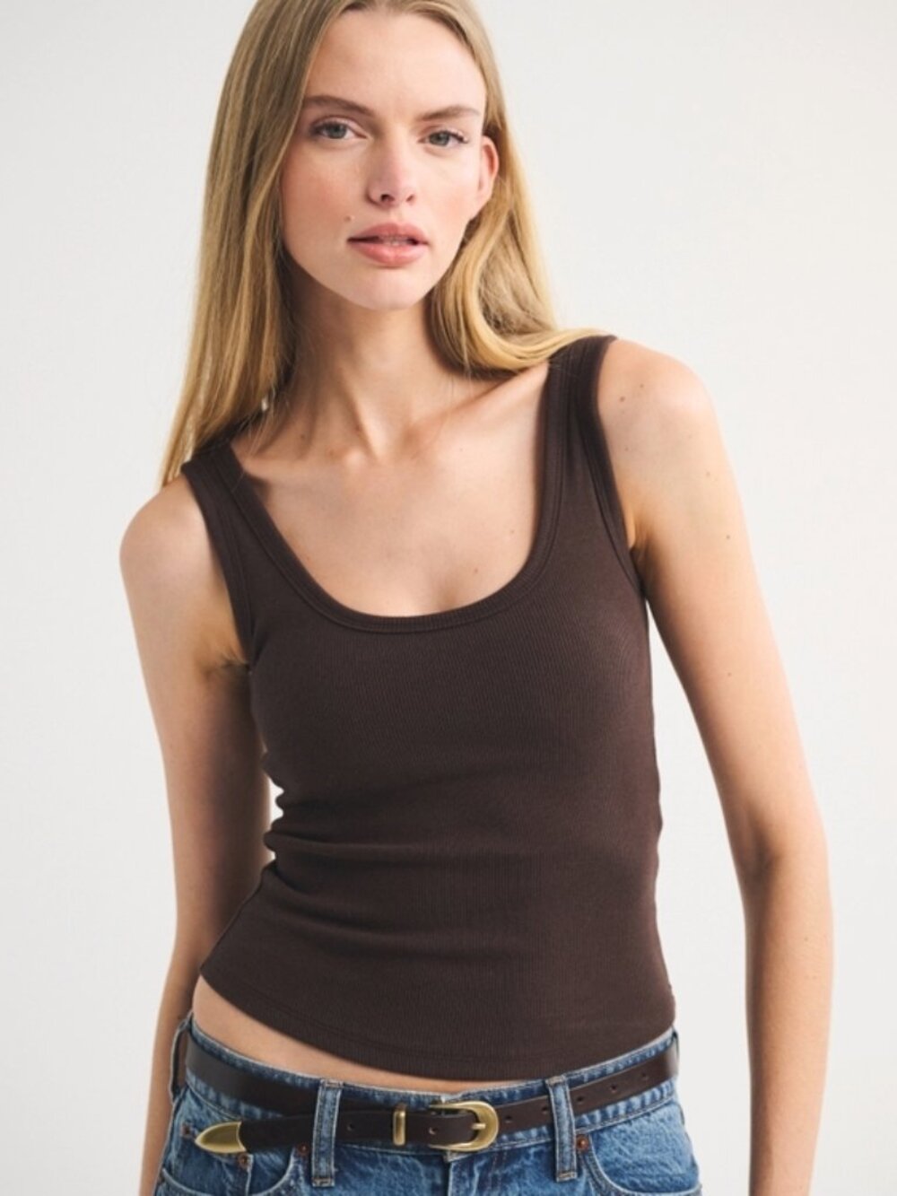 Abercrombie & Fitch Brown SoftAF Bra-Free Rib Scoopneck Tank